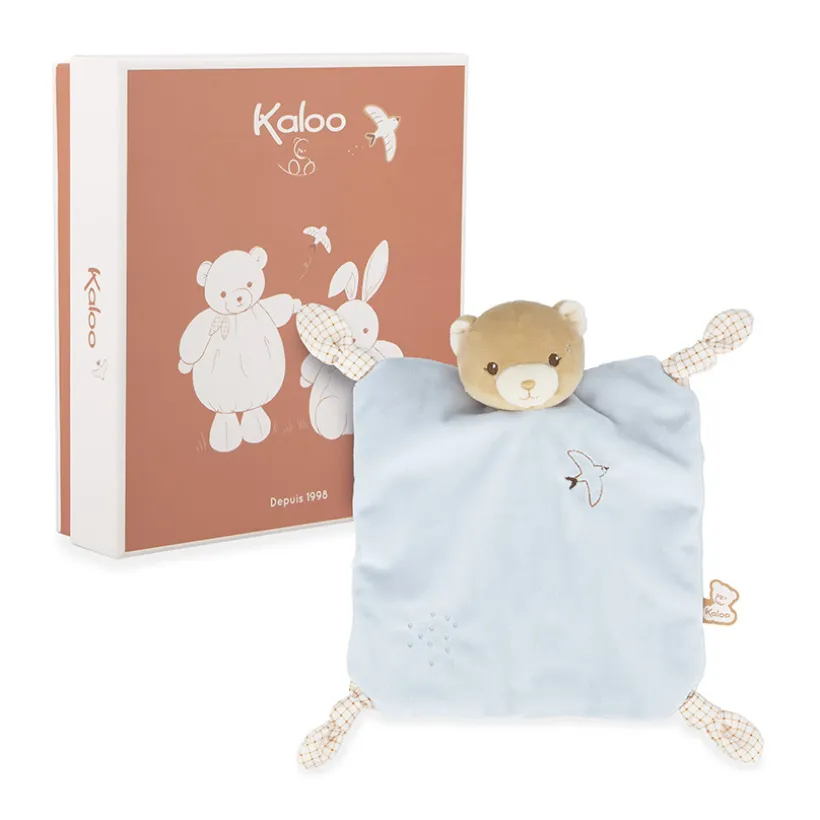 Doudou plat carré ours bleu