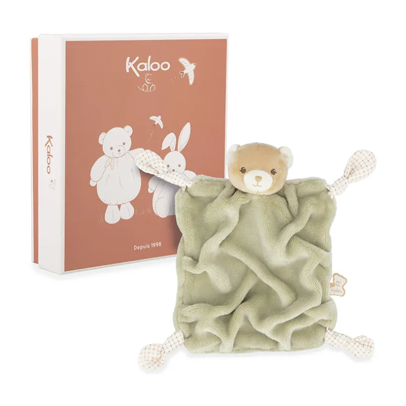 Doudou plat carré ours vert