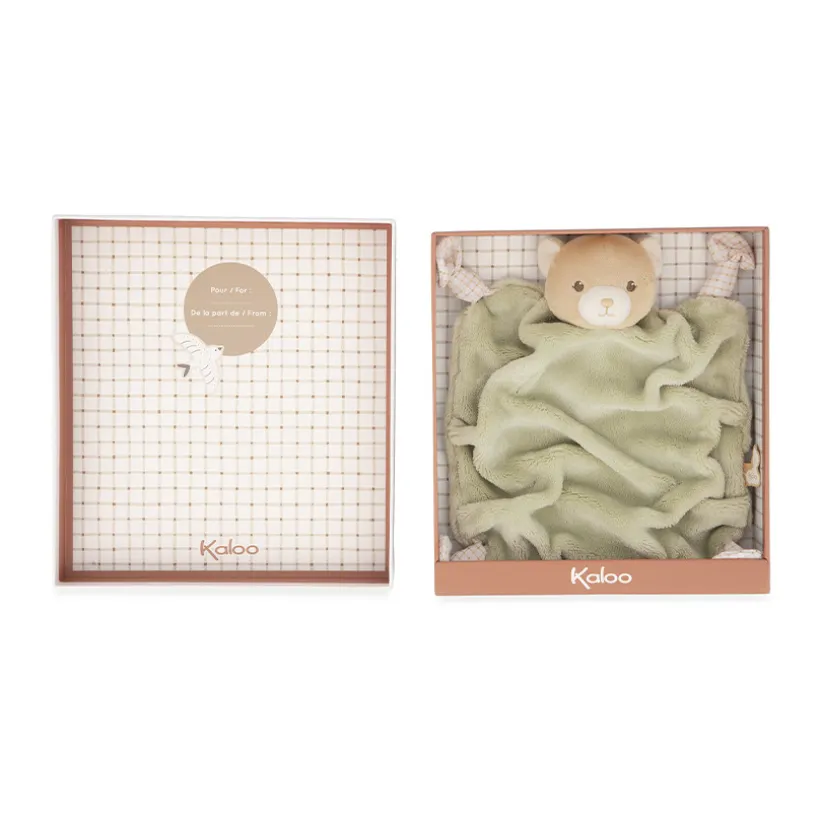 Doudou plat carré ours vert