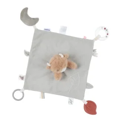 Doudou plat d'activités Fluffy la vache kaki/beige