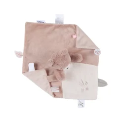 Doudou plat en veloudoux Lily l'ours rose