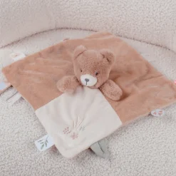 Doudou plat en veloudoux Lily l'ours rose