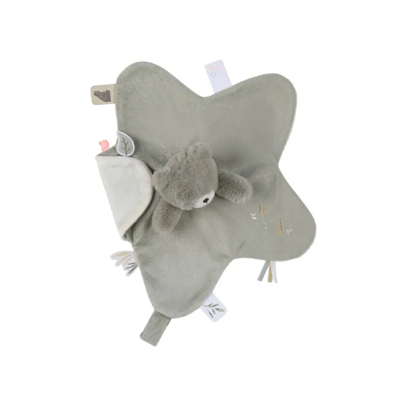Doudou plat en veloudoux Orso l'ours kaki