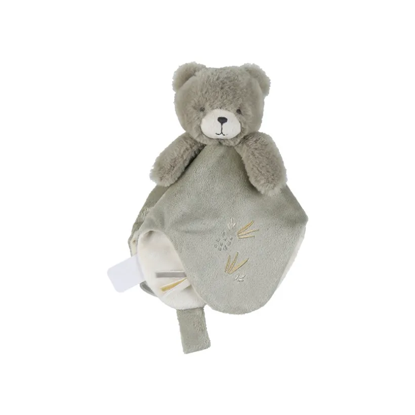 Doudou plat en veloudoux Orso l'ours kaki