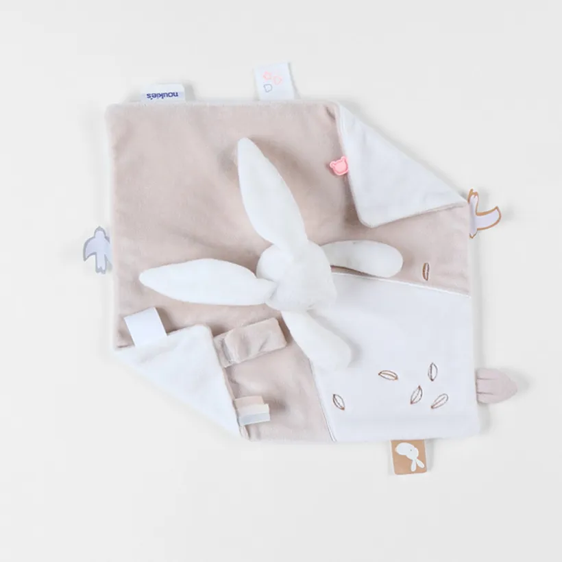 Doudou plat en veloudoux Snow le lapin