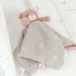 Doudou plat Jour & Nuit Lily l'ours rose/kaki