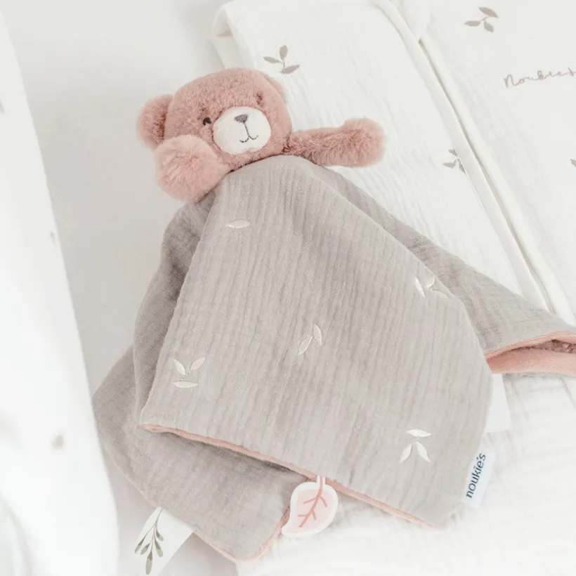 Doudou plat Jour & Nuit Lily l'ours rose/kaki
