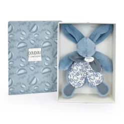 Doudou plat Lapin 18 cm bleu