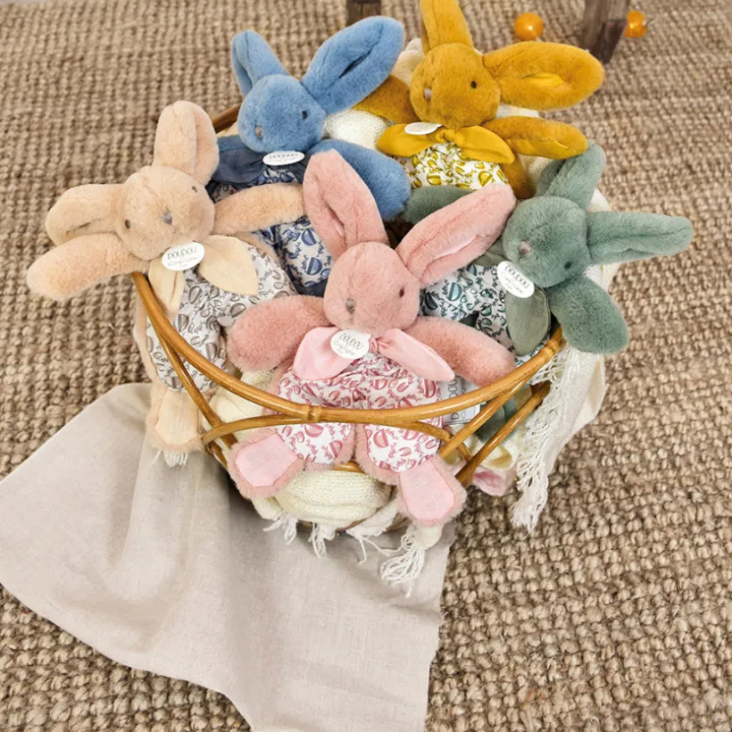 Doudou plat Lapin 18 cm bleu