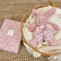 Doudou plat Lapin 18 cm rose poudré