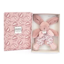 Doudou plat Lapin 18 cm rose poudré