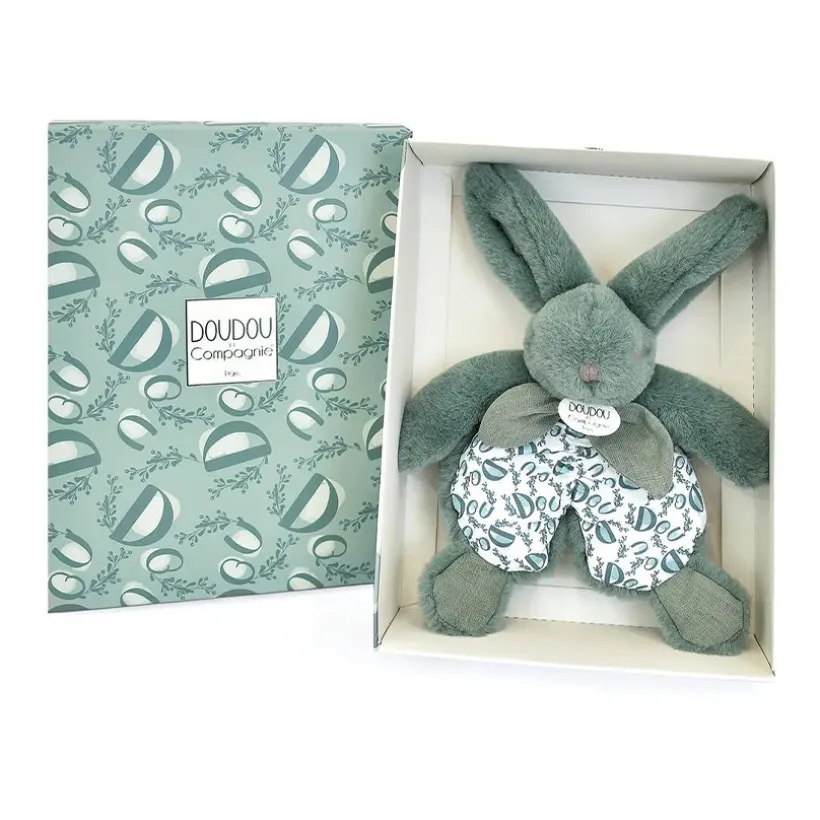 Doudou plat Lapin 18 cm vert sauge