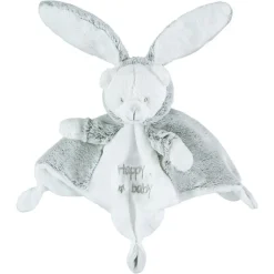 Doudou plat lapin en sherpa avec inscriptions brodées