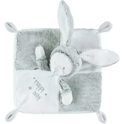 Doudou plat lapin en sherpa avec inscriptions brodées