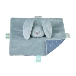 Doudou plat lapin Lapidou bleu ciel avec imprimé phosphorescent