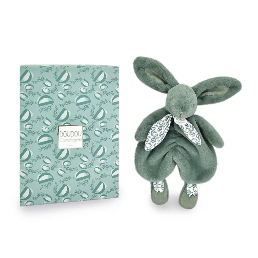 Doudou plat lapin vert sauge 29 cm