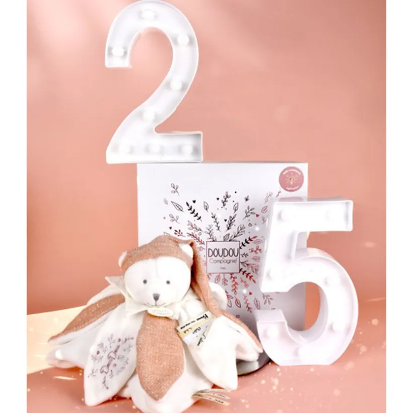 Doudou plat pétales ours 25cm collector 25 ans Rose