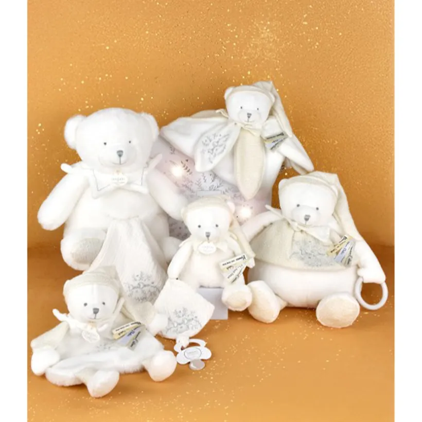 Doudou plat pétales ours 25cm Collector 25 ans Blanc