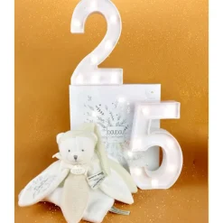 Doudou plat pétales ours 25cm Collector 25 ans Blanc