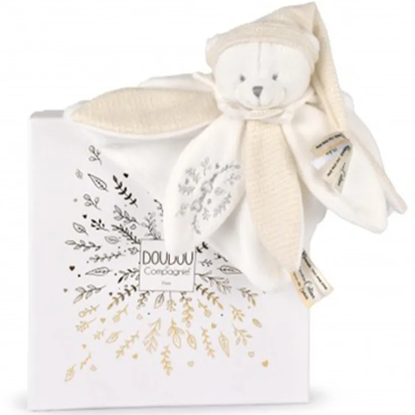 Doudou plat pétales ours 25cm Collector 25 ans Blanc