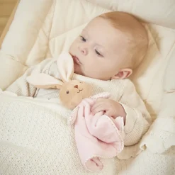 Doudou plat rond lapin rose