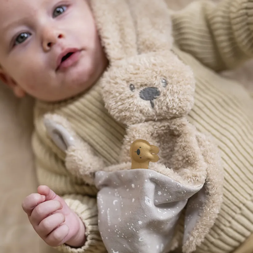 Doudou triangle Teddy lapin Lapidou beige avec motif phosphorescent
