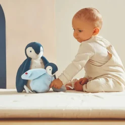 Duo de peluches manchots câlins bleu