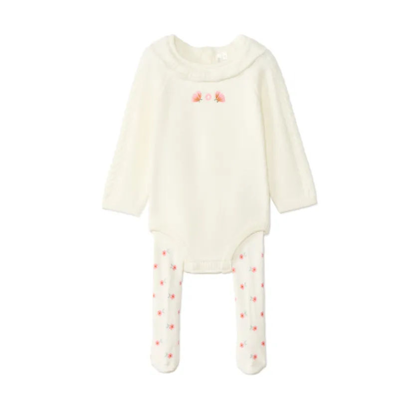 Ensemble barboteuse + collants en tricot pour bébé fille