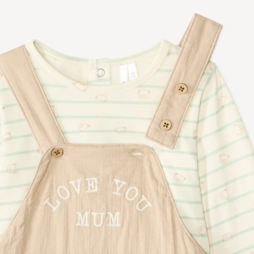 Ensemble bébé garçon salopette + t-shirt manches longues motif ourson