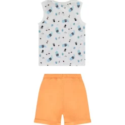 Ensemble bermuda uni + débardeur imprimé marin pour bébé garçon