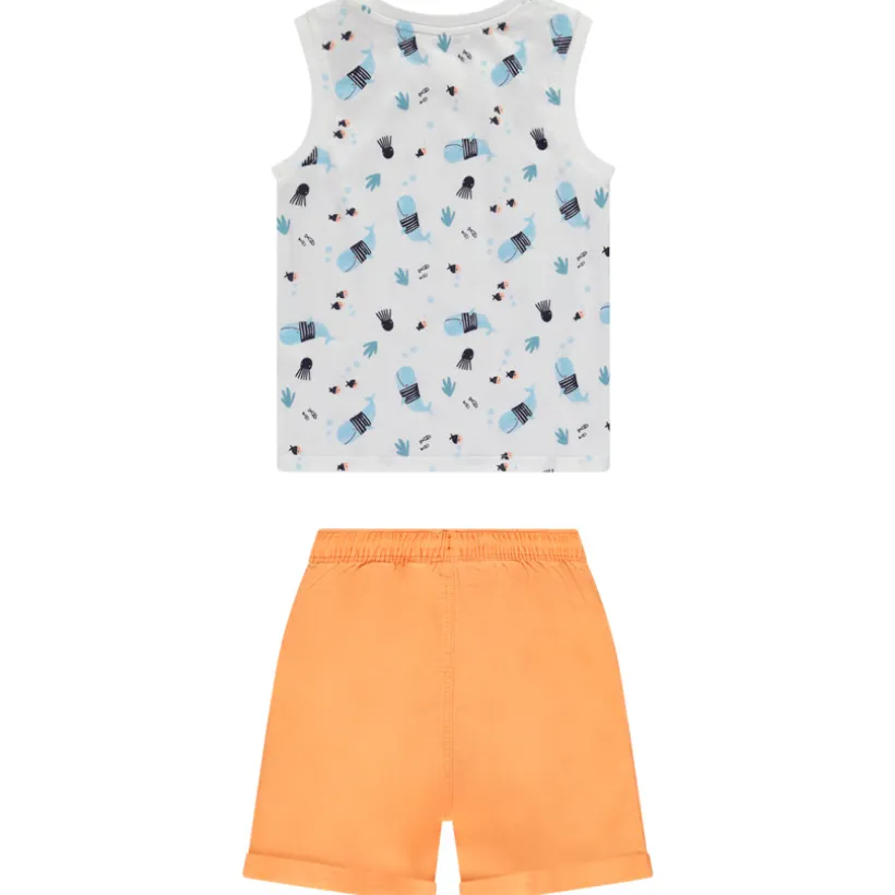 Ensemble bermuda uni + débardeur imprimé marin pour bébé garçon