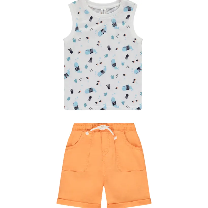 Ensemble bermuda uni + débardeur imprimé marin pour bébé garçon