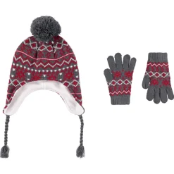Ensemble bonnet péruvien doublé polaire et gants motifs jacquard