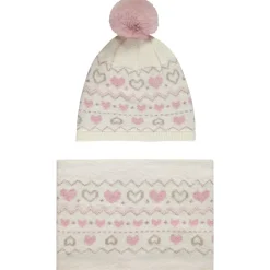 Ensemble bonnet + snood en tricot fantaisie avec pompon pour fille