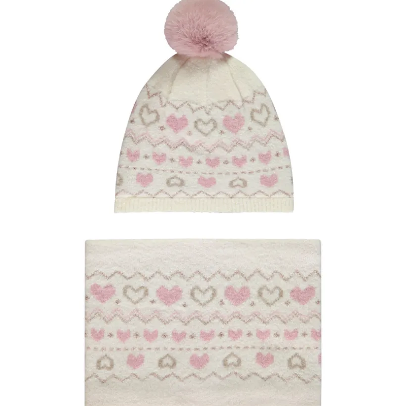 Ensemble bonnet + snood en tricot fantaisie avec pompon pour fille