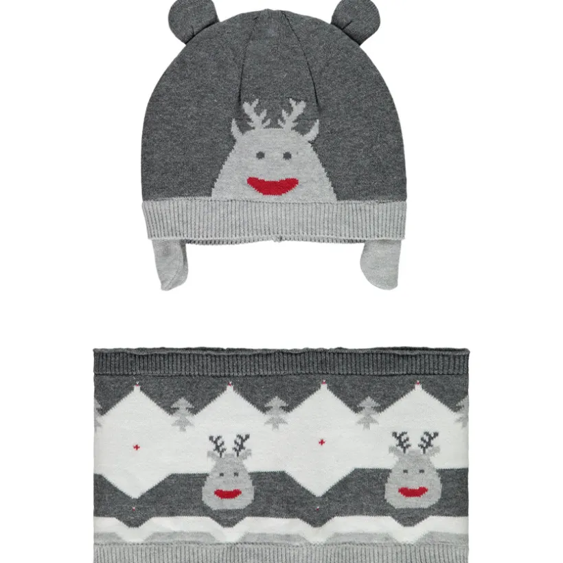 Ensemble bonnet + tour de cou motif jacquard pour bébé garçon