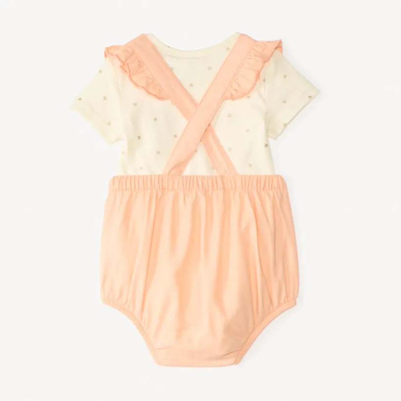 Ensemble court 2 pièces body + barboteuse fantaisie à cœurs pour bébé fille