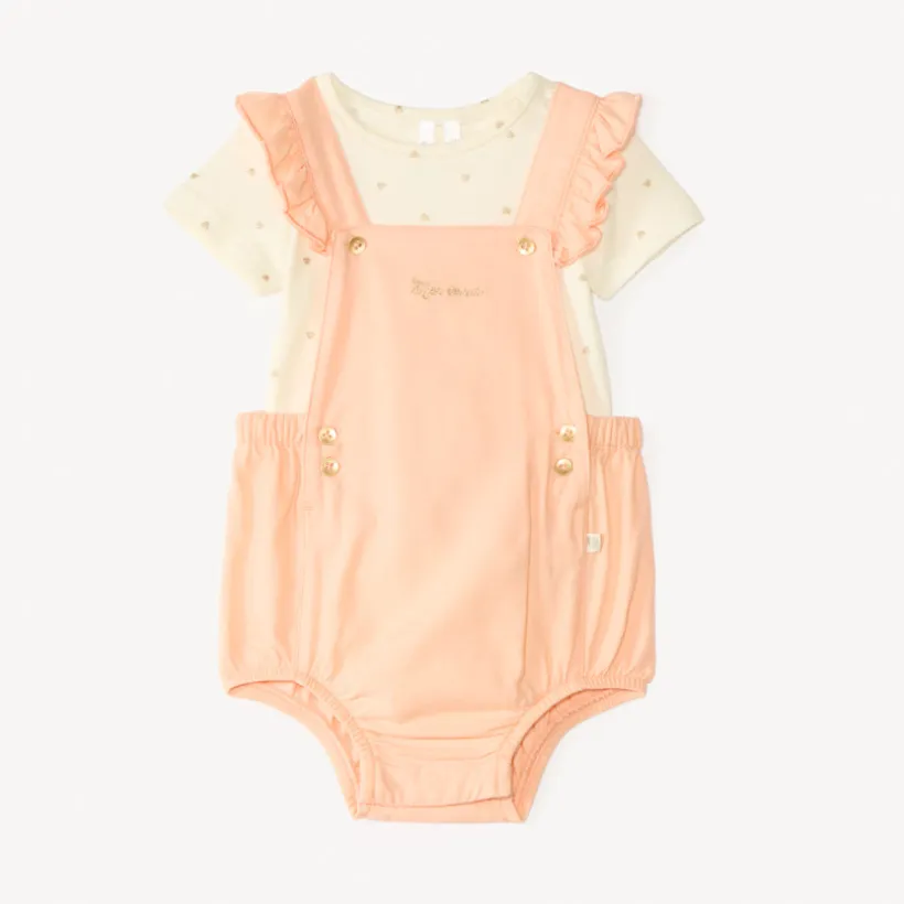 Ensemble court 2 pièces body + barboteuse fantaisie à cœurs pour bébé fille