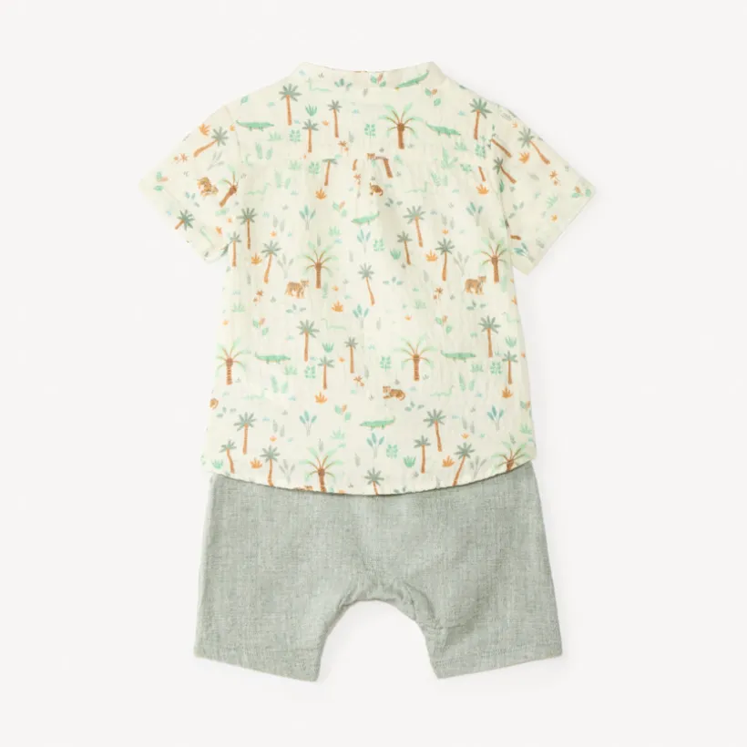 Ensemble court 2 pièces chemise et bermuda imprimé tropical pour bébé garçon