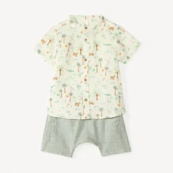 Ensemble court 2 pièces chemise et bermuda imprimé tropical pour bébé garçon