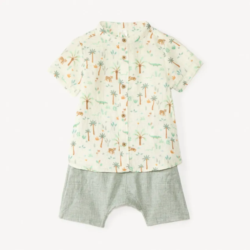 Ensemble court 2 pièces chemise et bermuda imprimé tropical pour bébé garçon