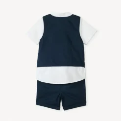 Ensemble court 3 pièces chemise manches courtes + gilet + bermuda pour bébé garçon