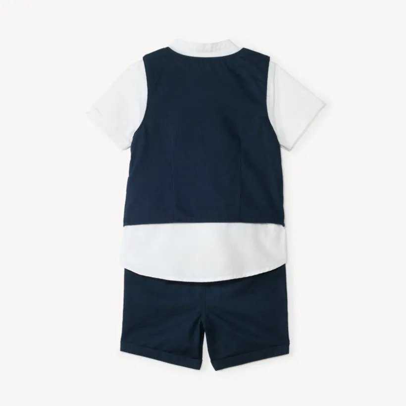 Ensemble court 3 pièces chemise manches courtes + gilet + bermuda pour bébé garçon