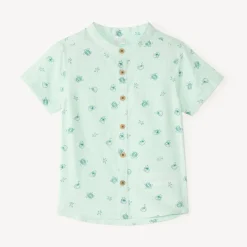 Ensemble court 2 pièces chemise col mao et salopette pour bébé garçon