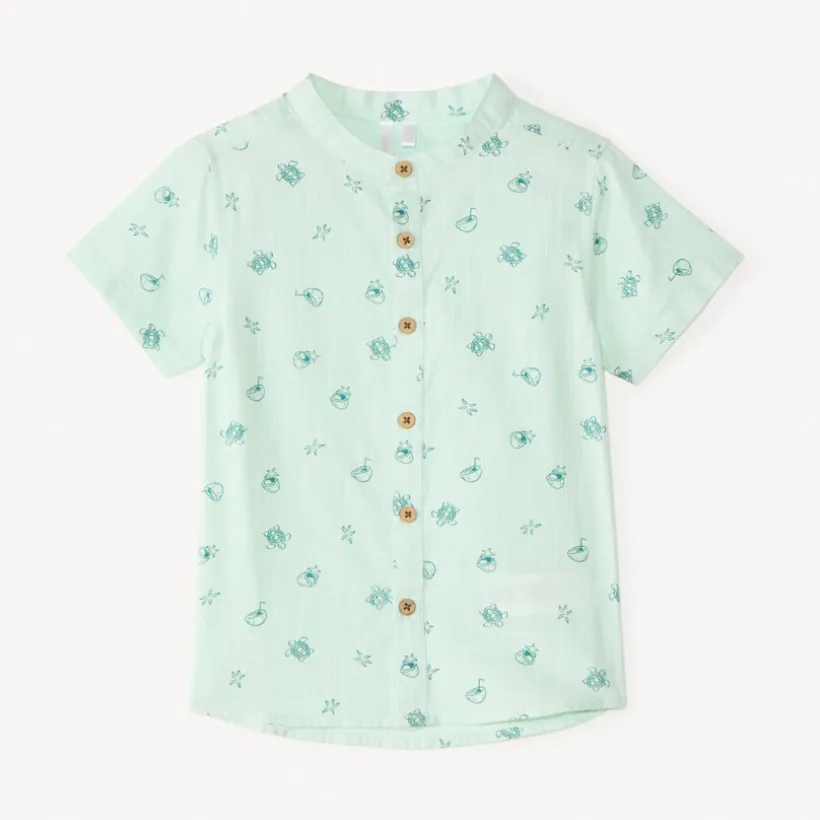 Ensemble court 2 pièces chemise col mao et salopette pour bébé garçon