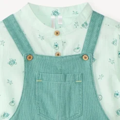 Ensemble court 2 pièces chemise col mao et salopette pour bébé garçon