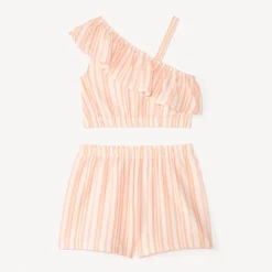 Ensemble court 2 pièces rayés en crêpe pour fille