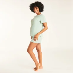 Ensemble de pyjama t-shirt manches courtes + short avec bandeau haut de grossesse
