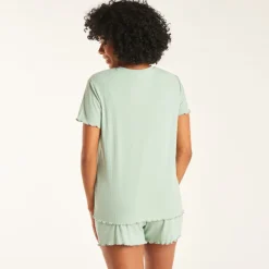 Ensemble de pyjama t-shirt manches courtes + short avec bandeau haut de grossesse
