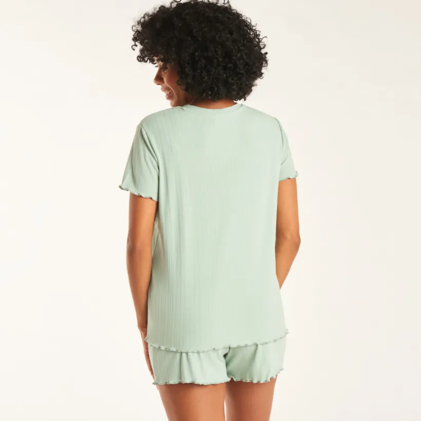 Ensemble de pyjama t-shirt manches courtes + short avec bandeau haut de grossesse